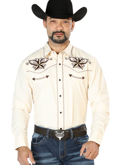 Camisa vaquera bordada El General beige/negra 126684