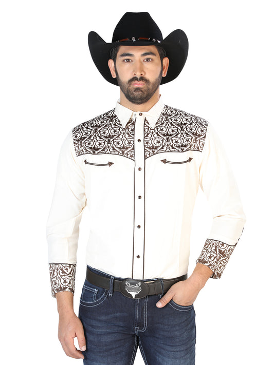 Camisa Bordada El Señor de los Cielos Beige/Dorado 126706