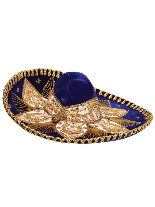Adult Mexican Charro Hat Velvet Royal Blue/Gold 600214