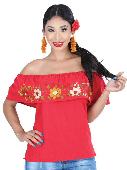 Blusa Bordada Artesanal 50% Algodón, %50 Poliéster Rojo 601430