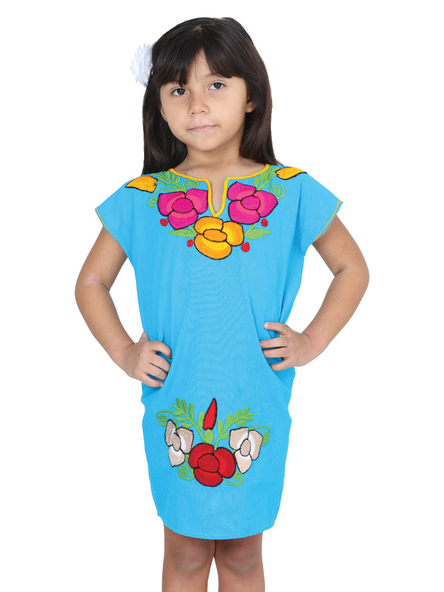 Vestido Bordado Artesanal 50% Algodón, 50% Poliéster Azul 601660