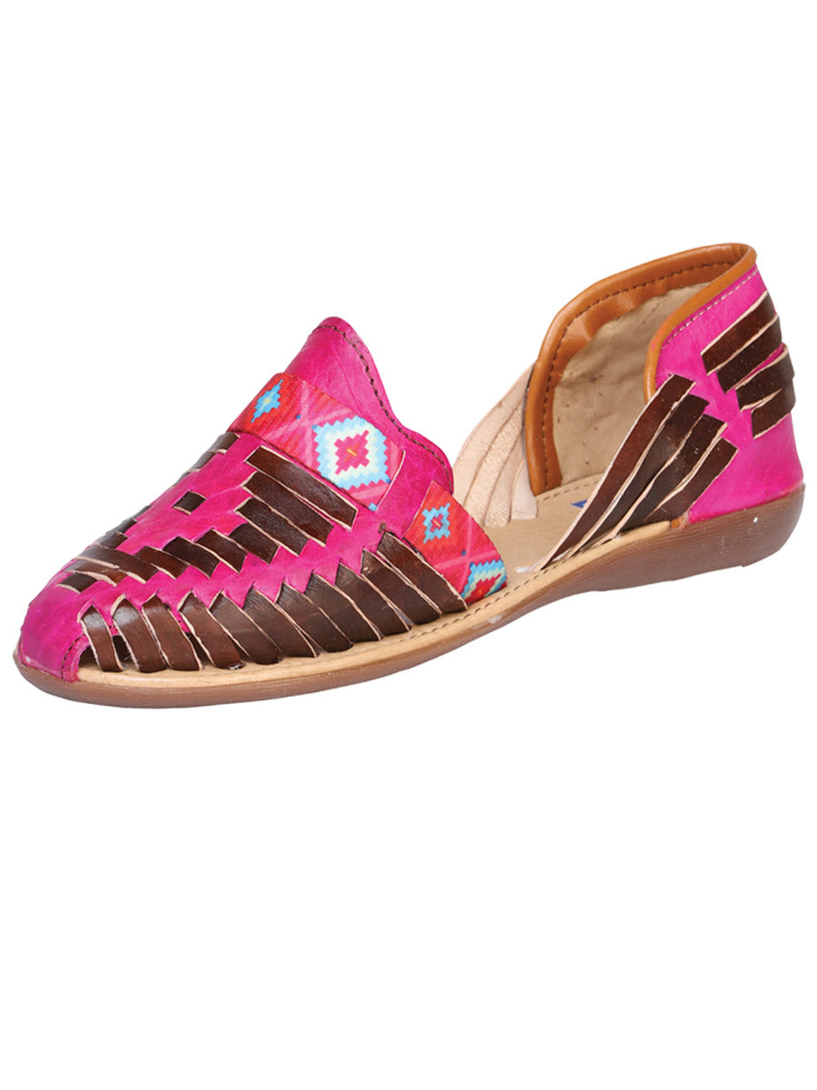 Sandalias Artesanales Mexicanas de Piel Fucsia/Marrón 601943