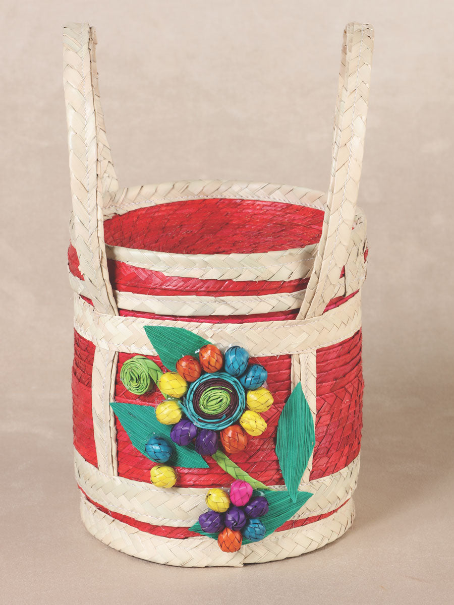 Neceser artesanal 100% de Palma. Tejido a mano. - Flor - Multicolor 602139