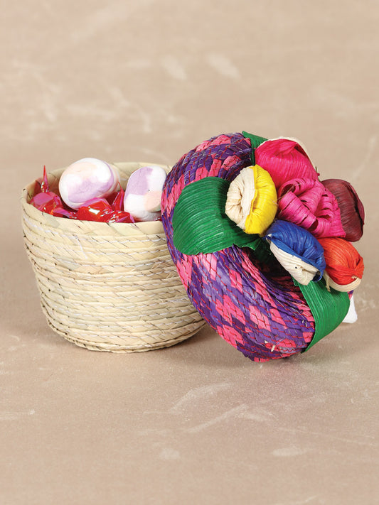 Porta dulces artesanal/porta joyas 100% hoja de palma multicolor 602140