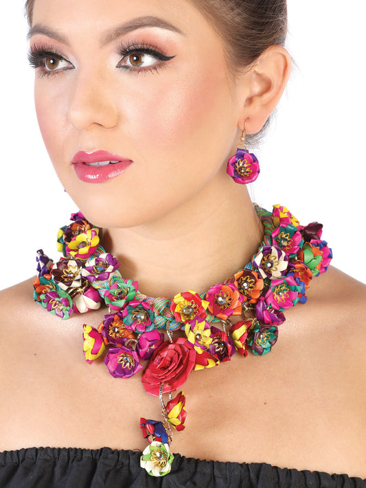 Conjunto Artesanal Aretes-Collar Palma Multicolor 602377