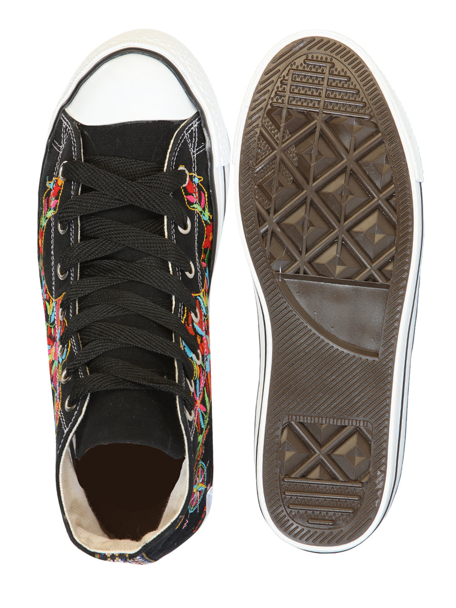 Artisanal Embroidered Sneakers Textile Canvas Black 602780