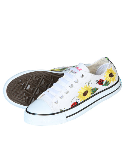 Artisanal Embroidered Sneakers Textile Canvas White 602786