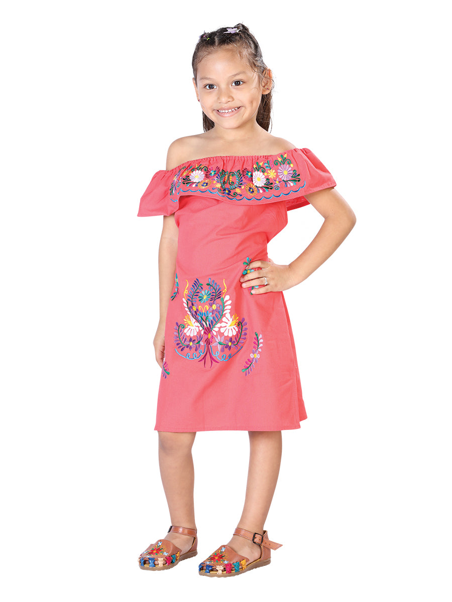 Vestido Bordado Artesanal 100% Algodón Coral 603040