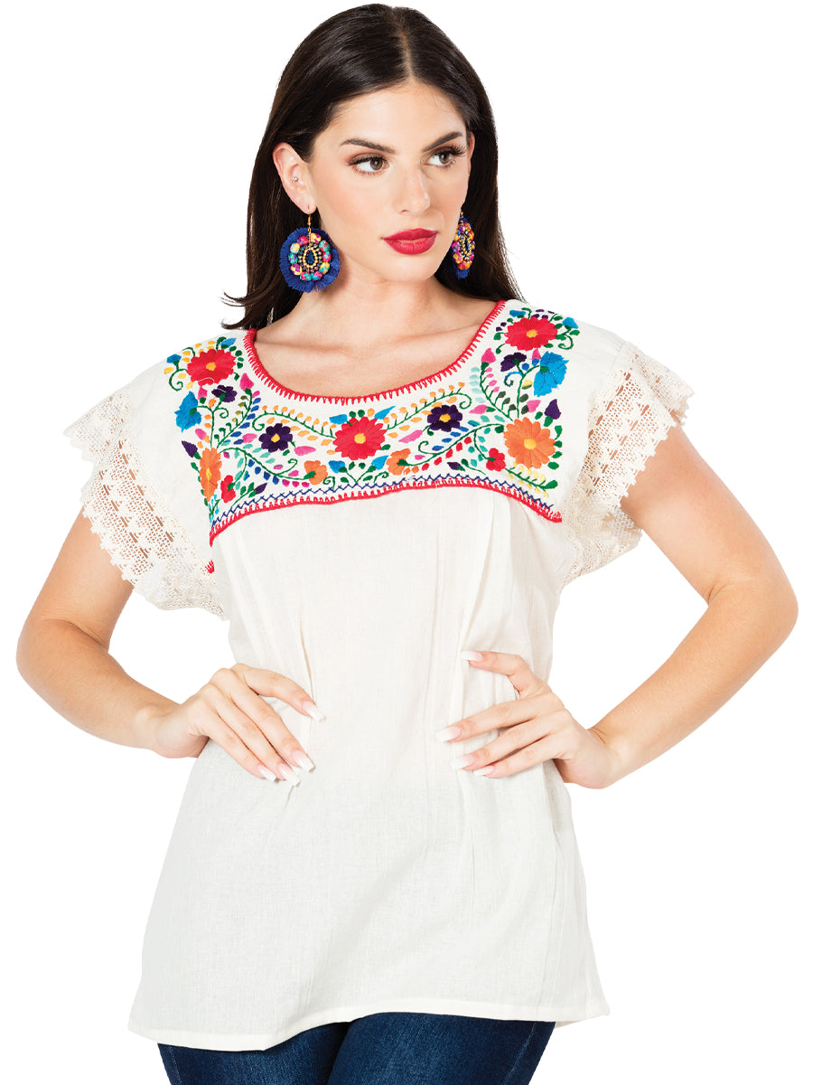 Blusa Bordada Artesanal 100% Algodón Beige 603097