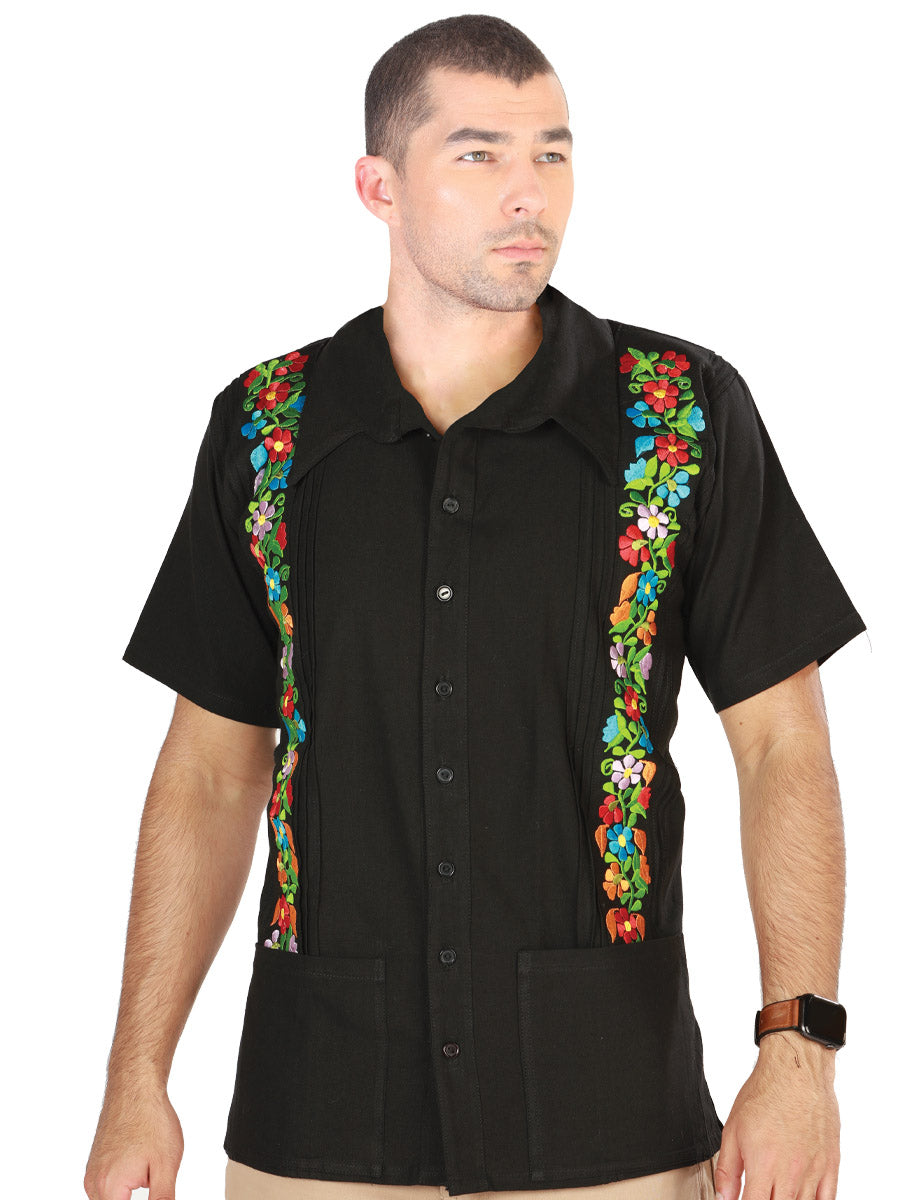Guayabera Mexicana Bordada 100% Algodón Negra 603113