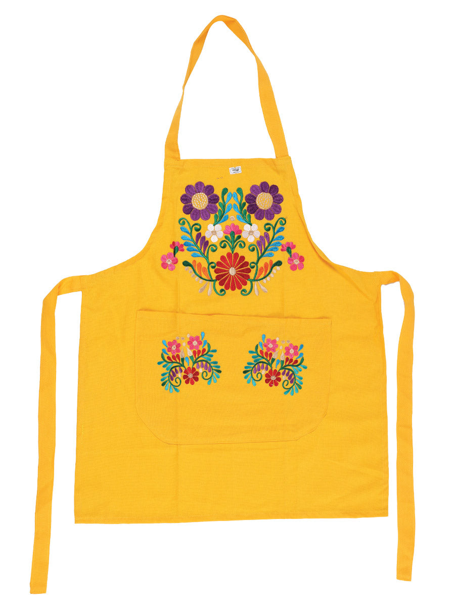 Delantal bordado artesanal mexicano 50% algodón, 50% poliéster amarillo 603198