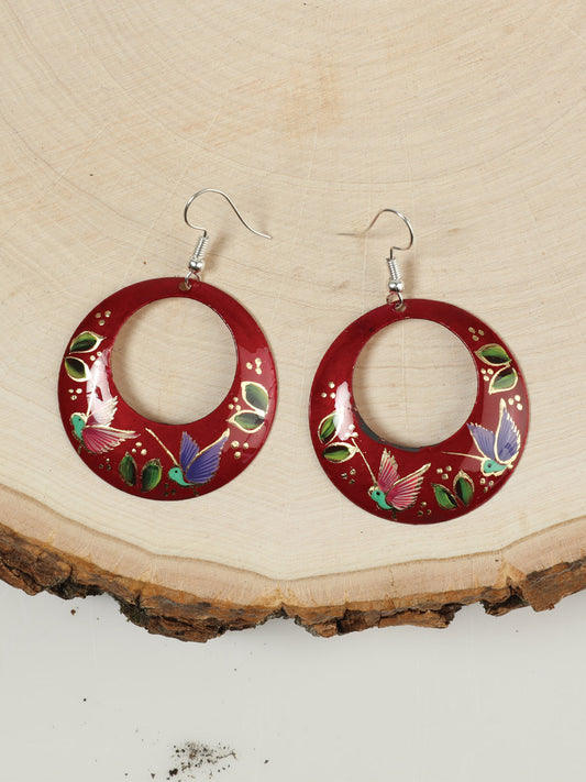 Pendientes artesanales pintados a mano de 1.5" en cobre rojo 603446