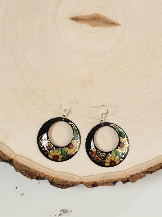 Aretes artesanales pintados a mano de 1 pulgada de cobre negro 603448