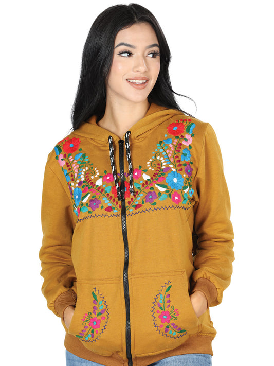 Artisanal Embroidered Sweatshirt 50% Cotton, 50% Polyester  Mustard 603513