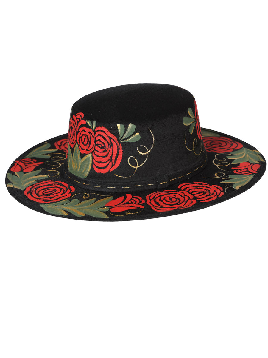 Sombrero Mexicano Artesanal Pintado a Mano Gamuza Negra 603719