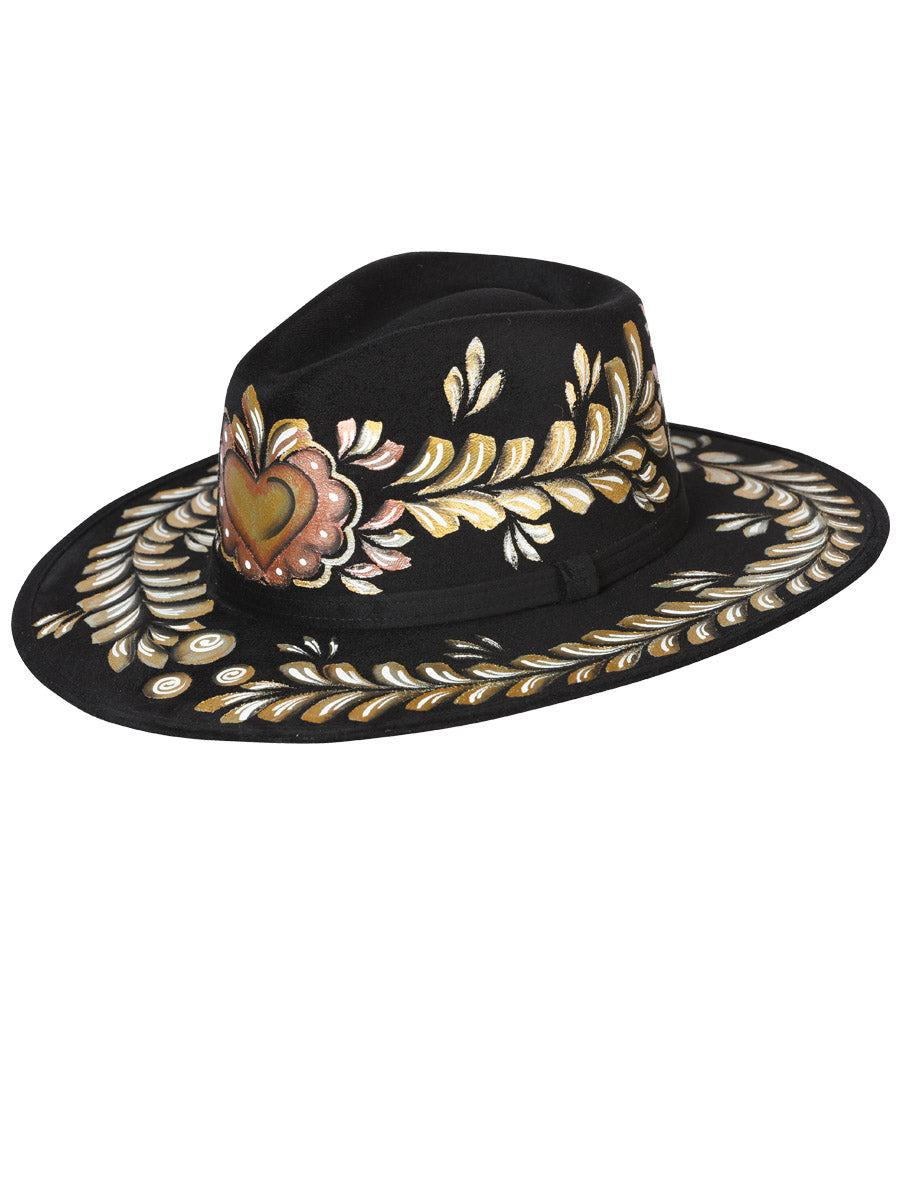 Sombrero Mexicano Artesanal Pintado a Mano Gamuza Negra 603736