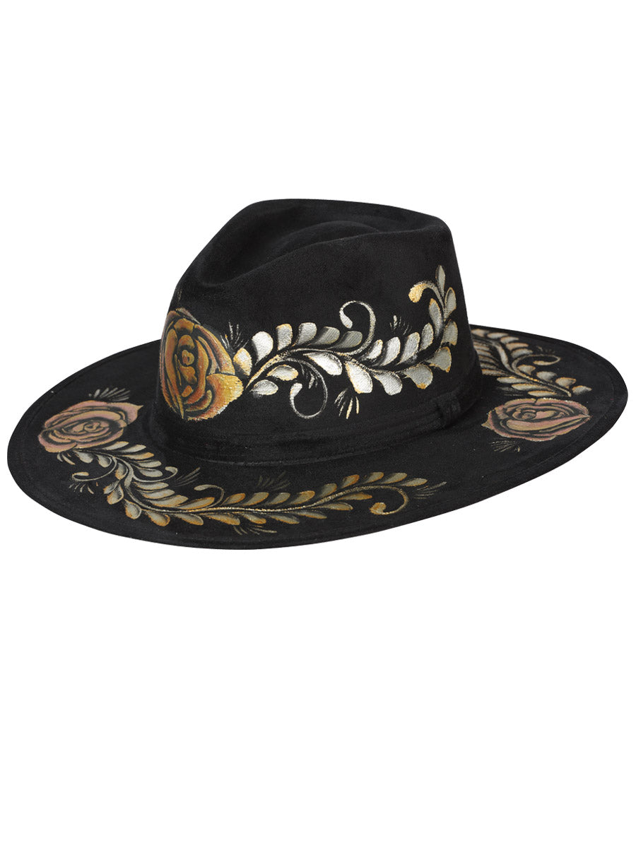 Sombrero Mexicano Artesanal Pintado a Mano Gamuza Negra 603737