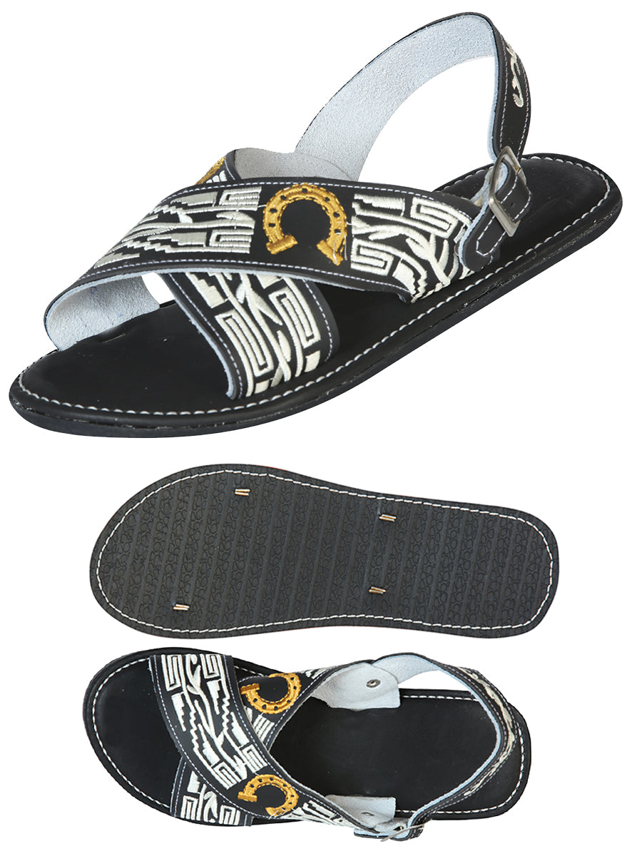 Sandalias Artesanales Mexicanas 50% Piel, 50% Sintético Negro 603788