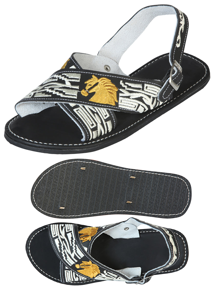 Sandalias Artesanales Mexicanas 50% Piel, 50% Sintético Negro 603792