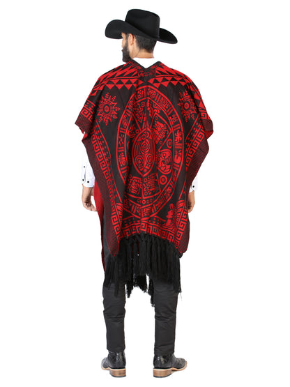 Poncho Mexicano Artesanal 92% Acrílico, 8% Poliéster Negro/Rojo 603836