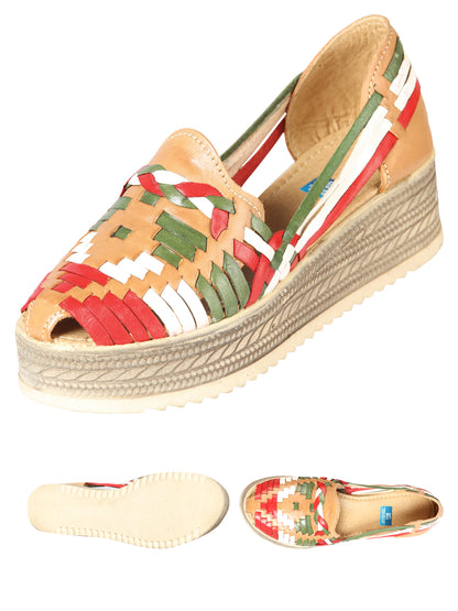 Sandalias Artesanales Mexicanas de Piel Tricolor 603942