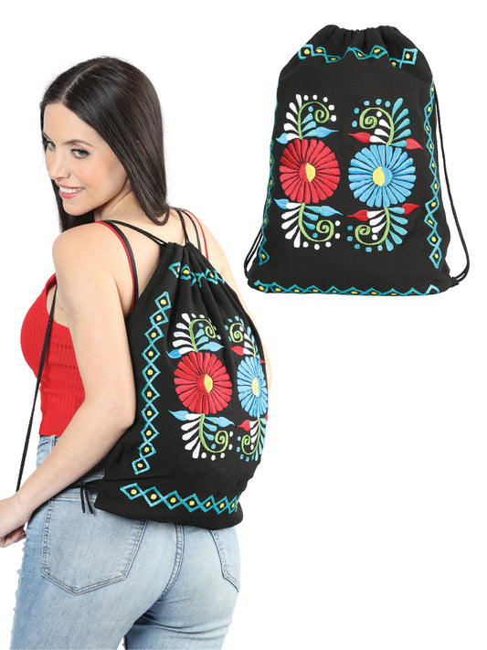 Mochila bordada artesanalmente 100% algodón negra 603994