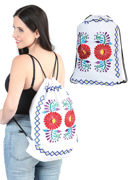 Mochila bordada artesanalmente 100% algodón blanco 603995