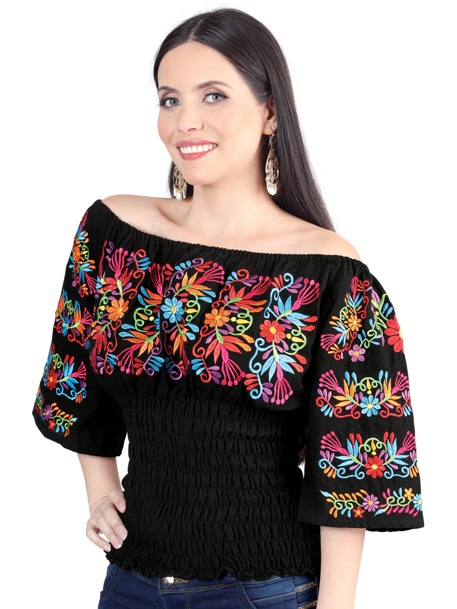 Blusa Bordada Artesanal 100% Algodón Negra 604009