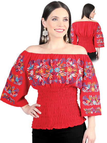 Blusa Bordada Artesanal 100% Algodón Roja 604010