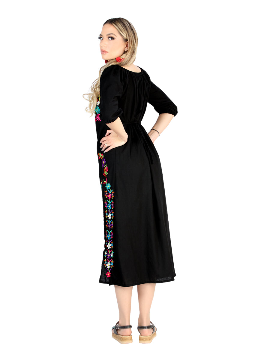 Artisanal Embroidered Dress 100% Cotton Black 604054