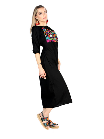 Artisanal Embroidered Dress 100% Cotton Black 604054