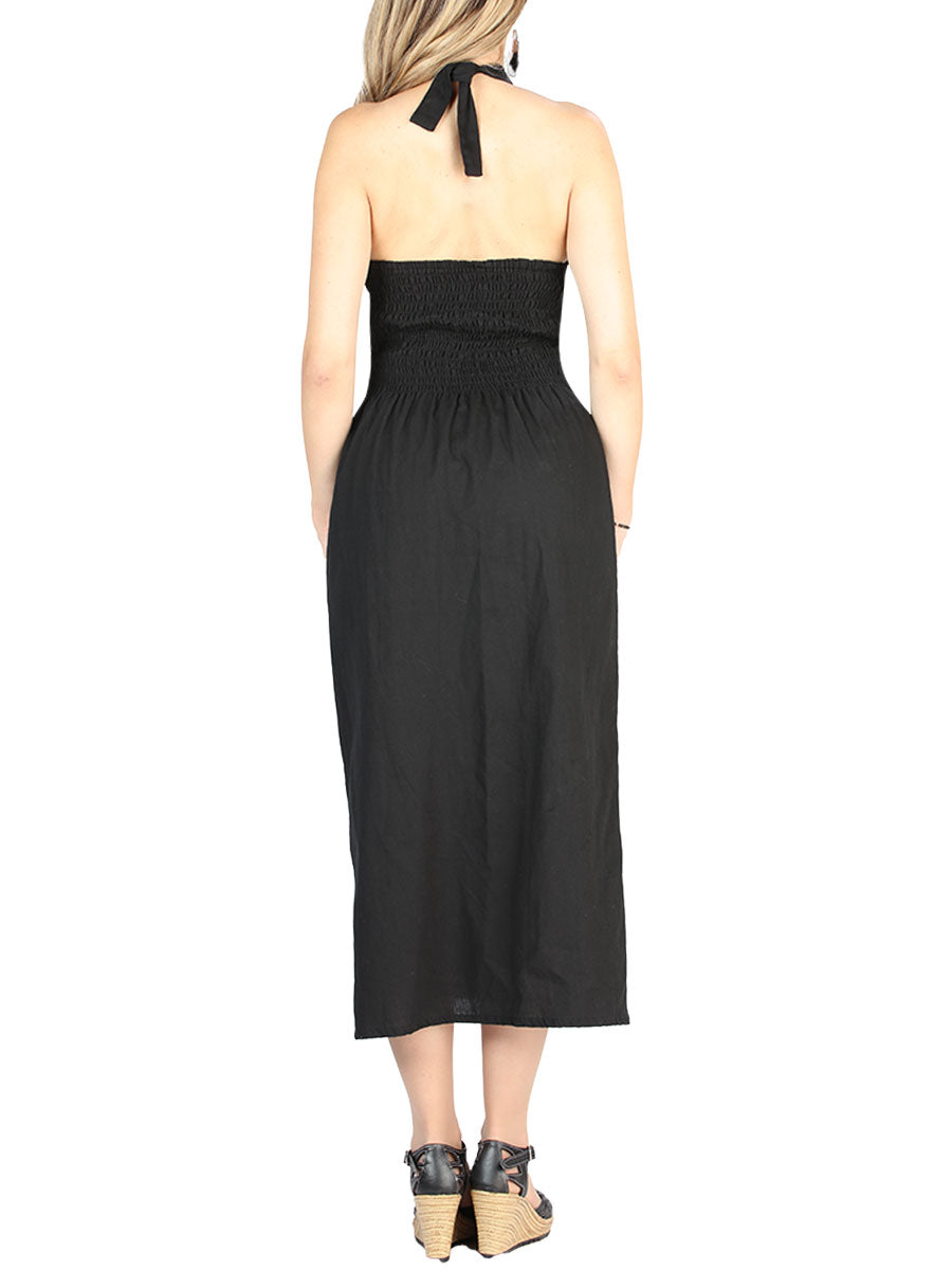 Artisanal Embroidered Dress 100% Cotton Black 604056