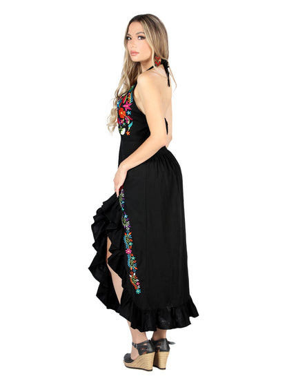 Artisanal Embroidered Dress 100% Cotton Black 604058